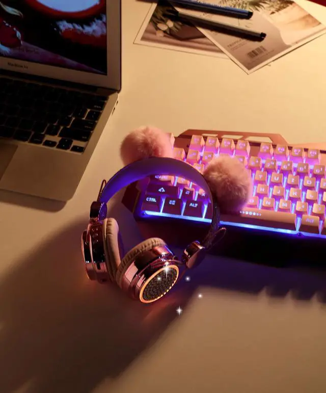 Alt view image 4 of 6 - Wireless Girls Headphones Bluetooth, LED Light up Color Changing Kids Headphones with MIC, 10 Hours Anime Cute Headsets for School,Parties (Pink)