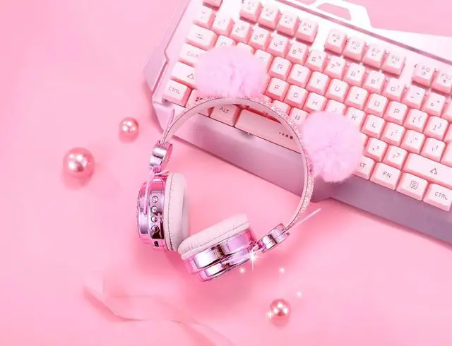 Alt view image 5 of 6 - Wireless Girls Headphones Bluetooth, LED Light up Color Changing Kids Headphones with MIC, 10 Hours Anime Cute Headsets for School,Parties (Pink)