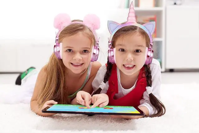 Alt view image 3 of 6 - Wireless Girls Headphones Bluetooth, LED Light up Color Changing Kids Headphones with MIC, 10 Hours Anime Cute Headsets for School,Parties (Pink)