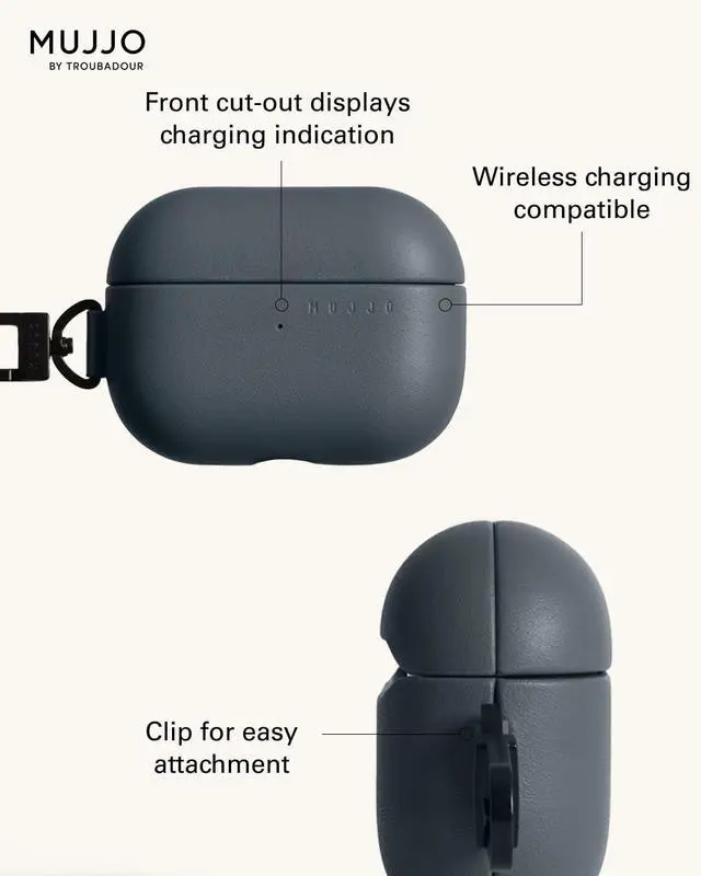 Alt view image 2 of 7 - Echelon Leather Case for AirPods Pro (2nd Gen) - Wireless Charging Compatible - Durable & Luxurious Design - Secure Fit - Premium Leather - Basalt Blue