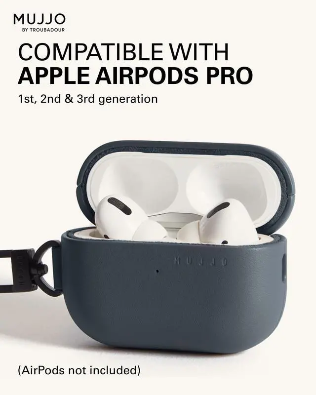 Alt view image 4 of 7 - Echelon Leather Case for AirPods Pro (2nd Gen) - Wireless Charging Compatible - Durable & Luxurious Design - Secure Fit - Premium Leather - Basalt Blue