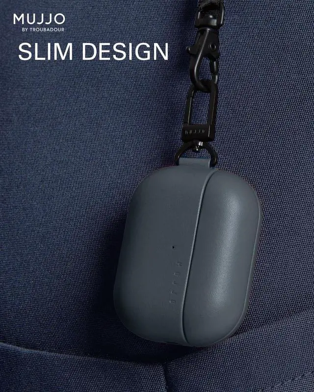 Alt view image 6 of 7 - Echelon Leather Case for AirPods Pro (2nd Gen) - Wireless Charging Compatible - Durable & Luxurious Design - Secure Fit - Premium Leather - Basalt Blue