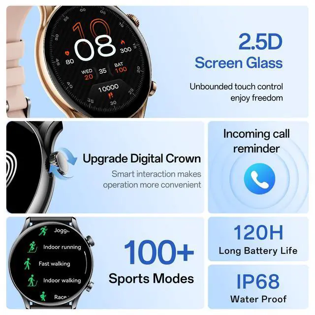 Alt view image 3 of 7 - GTR3 Super-Slim AMOLED Smart Watch, Fitness Tracker for Men Women | 1.43" AMOLED AOD display, 8.8mm ultra-slim fit for sports, rotary crown, call & app alerts for iOS & Android