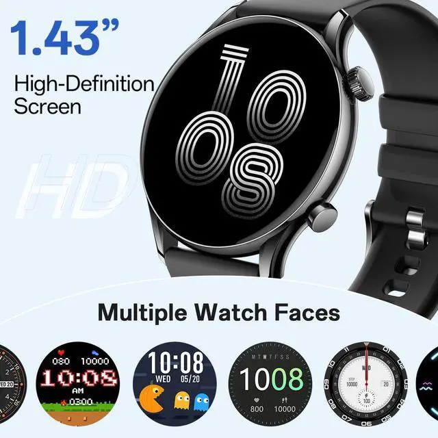 Alt view image 5 of 7 - GTR3 Super-Slim AMOLED Smart Watch, Fitness Tracker for Men Women | 1.43" AMOLED AOD display, 8.8mm ultra-slim fit for sports, rotary crown, call & app alerts for iOS & Android