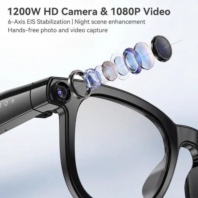 Alt view image 2 of 7 - AI Smart Glasses with Camera 12MP | Hands-free Photo/Video, 5GHz WiFi Fast Transfer, AI Voice Assistant & Translation, Open-ear Audio with Bluetooth Calling