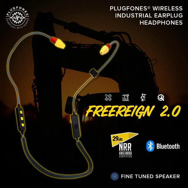 Alt view image 3 of 7 - FreeReign Volume Limited Wireless Bluetooth in-Ear Earplug Earbuds - Noise Reduction Headphones with Noise Isolating Mic and Controls, Blue & Yellow