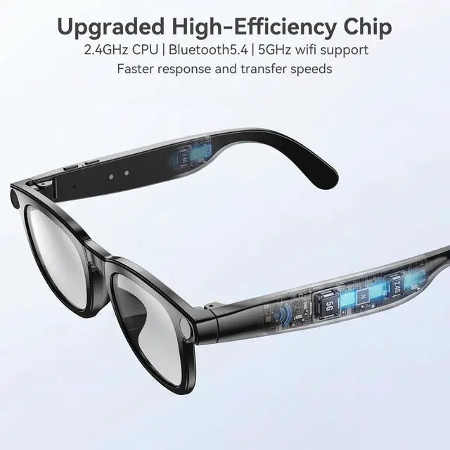Alt view image 3 of 7 - AI Smart Glasses with Camera 12MP | Hands-free Photo/Video, 5GHz WiFi Fast Transfer, AI Voice Assistant & Translation, Open-ear Audio with Bluetooth Calling