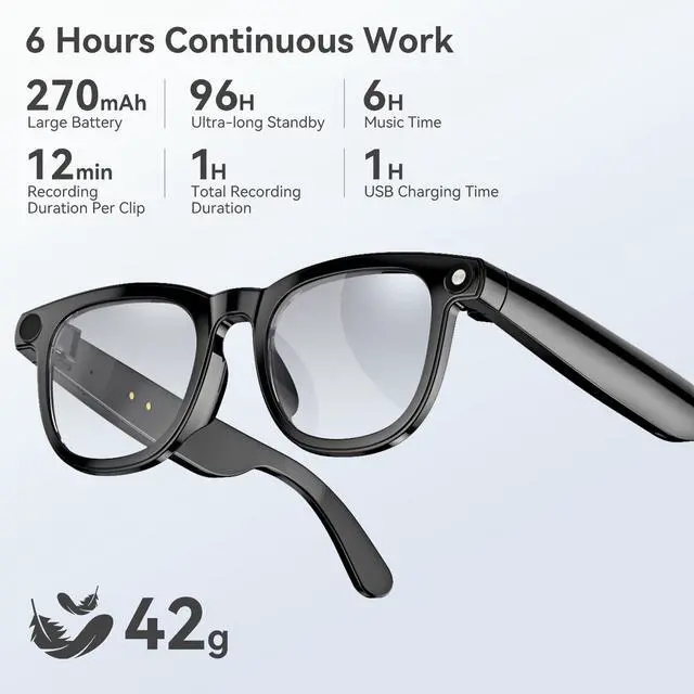 Alt view image 4 of 7 - AI Smart Glasses with Camera 12MP | Hands-free Photo/Video, 5GHz WiFi Fast Transfer, AI Voice Assistant & Translation, Open-ear Audio with Bluetooth Calling