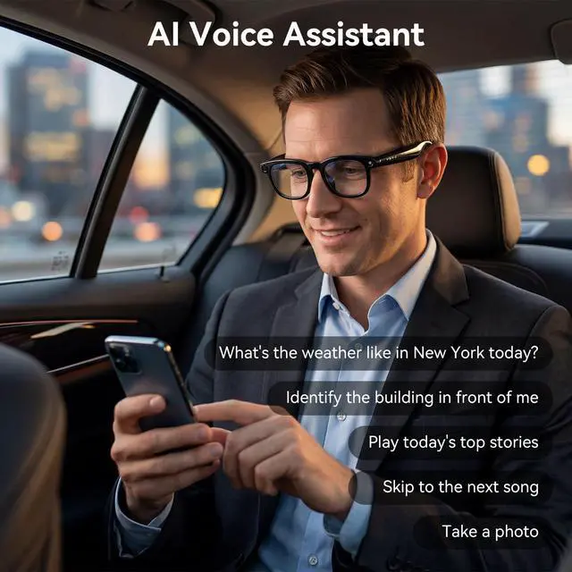 Alt view image 6 of 7 - AI Smart Glasses with Camera 12MP | Hands-free Photo/Video, 5GHz WiFi Fast Transfer, AI Voice Assistant & Translation, Open-ear Audio with Bluetooth Calling