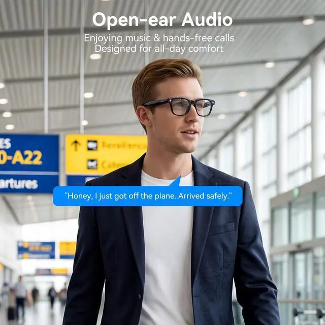 Alt view image 7 of 7 - AI Smart Glasses with Camera 12MP | Hands-free Photo/Video, 5GHz WiFi Fast Transfer, AI Voice Assistant & Translation, Open-ear Audio with Bluetooth Calling