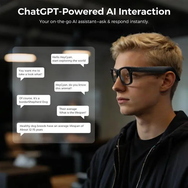 Alt view image 3 of 7 - Smart Glasses Real-Time Translation Powered AI Chat Assistant, 8MP Camera 3200W Pixels 1080P Video, 32GB Storage, 40-Min Fast Charge 120H Standby, Dual Mics Speakers