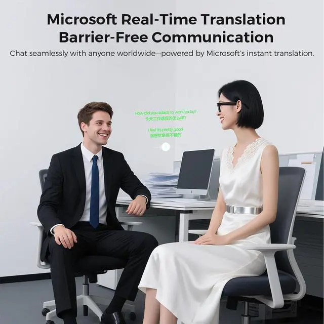 Alt view image 4 of 7 - Smart Glasses Real-Time Translation Powered AI Chat Assistant, 8MP Camera 3200W Pixels 1080P Video, 32GB Storage, 40-Min Fast Charge 120H Standby, Dual Mics Speakers