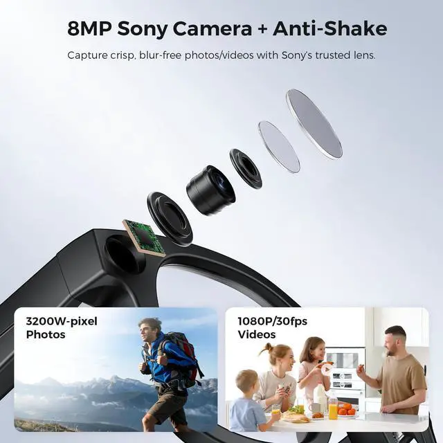 Alt view image 5 of 7 - Smart Glasses Real-Time Translation Powered AI Chat Assistant, 8MP Camera 3200W Pixels 1080P Video, 32GB Storage, 40-Min Fast Charge 120H Standby, Dual Mics Speakers
