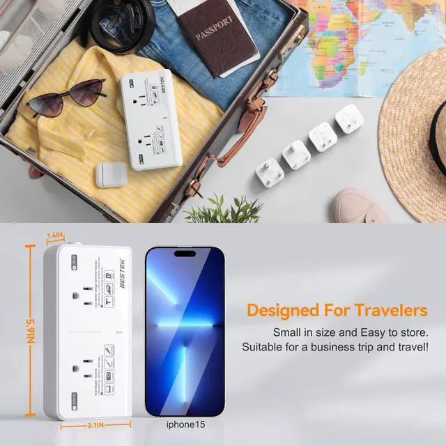 Alt view image 6 of 7 - 220V to 110V Voltage Converter US to Europe,2000W Universal Travel Adapter with 2 USB C Ports & 1USB-A Port, and EU/UK/AU/US/India Plug Power Adaptor, Step Down Transformer Outlet