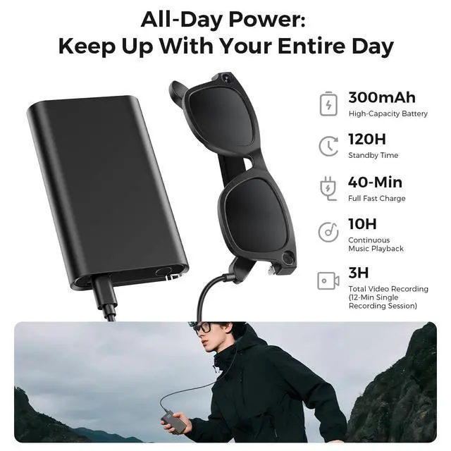 Alt view image 6 of 7 - Smart Glasses Real-Time Translation Powered AI Chat Assistant, 8MP Camera 3200W Pixels 1080P Video, 32GB Storage, 40-Min Fast Charge 120H Standby, Dual Mics Speakers