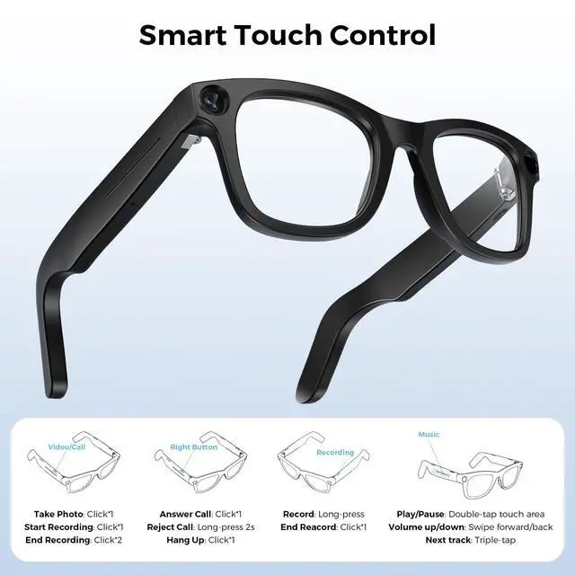 Alt view image 7 of 7 - Smart Glasses Real-Time Translation Powered AI Chat Assistant, 8MP Camera 3200W Pixels 1080P Video, 32GB Storage, 40-Min Fast Charge 120H Standby, Dual Mics Speakers