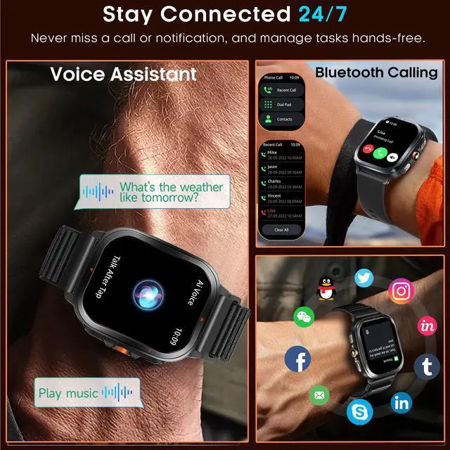 Alt view image 4 of 7 - Smart Watch for Men Women, 2.01" AMOLED Fitness Tracker with Flashlight, Built-in GPS & Compass, Heart Rate/SpO2/Blood Pressure/Sleep/Stress Monitoring, 128 Sports Modes, IP68 Waterproof (Black)