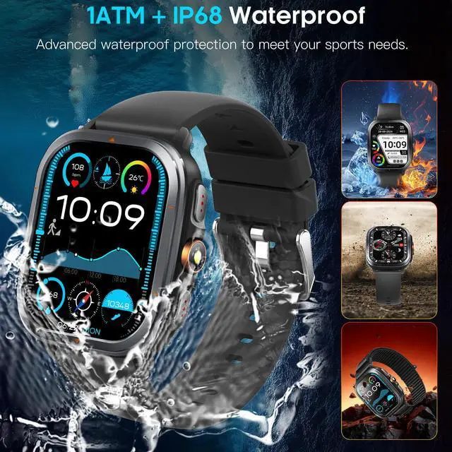 Alt view image 6 of 7 - Smart Watch for Men Women, 2.01" AMOLED Fitness Tracker with Flashlight, Built-in GPS & Compass, Heart Rate/SpO2/Blood Pressure/Sleep/Stress Monitoring, 128 Sports Modes, IP68 Waterproof (Black)