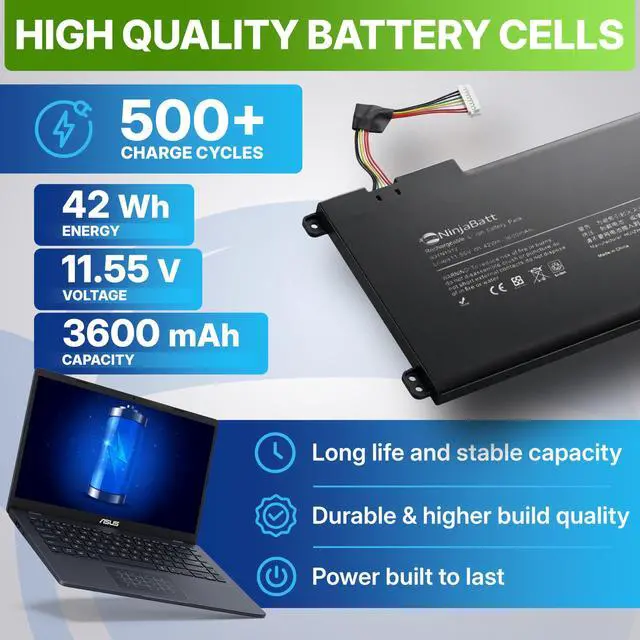 Alt view image 5 of 6 - Battery for Asus VivoBook B31N1912 C31N1912 E410MA E510MA | Fits E410KA E410MANS E410 R522MA E510KA L410MA L510MA R429MA X415 X515 F414MA 3-cell 41.9Wh 11.55V