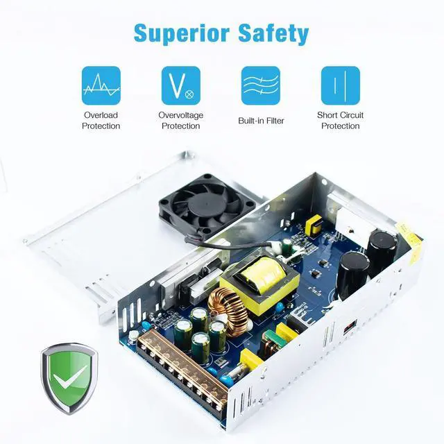 Alt view image 2 of 7 - 12V 50A 600W Universal Power Supply AC 110V/220V to DC 12V Regulated Switching Power Adapter Transformer LED Driver for LED Strip, CCTV Camera System