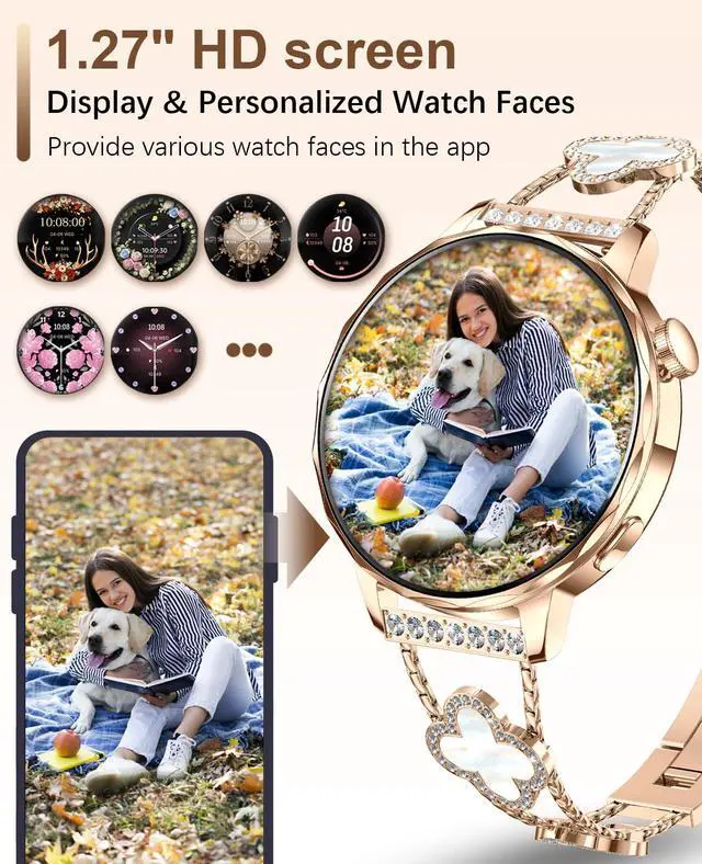 Alt view image 2 of 7 - Smart Watch for Women 1.27" HD Touch Screen Fitness Watch,Bluetooth Call&Message Notifications Heart Rate/Sleep Monitor Smartwatch, IP68 Waterproof 100+ Sport Modes (Rose Gold RT-220)