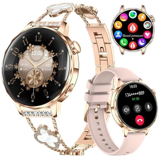 Main image of Smart Watch for Women 1.27" HD Touch Screen Fitness Watch,Bluetooth Call&Message Notifications Heart Rate/Sleep Monitor Smartwatch, IP68 Waterproof 100+ Sport Modes (Rose Gold RT-220)