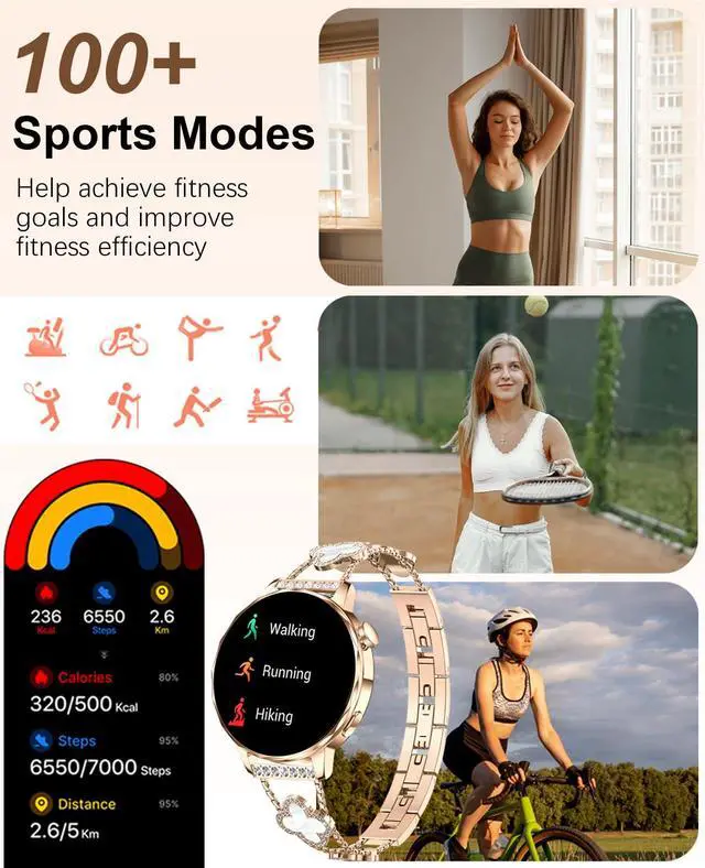 Alt view image 4 of 7 - Smart Watch for Women 1.27" HD Touch Screen Fitness Watch,Bluetooth Call&Message Notifications Heart Rate/Sleep Monitor Smartwatch, IP68 Waterproof 100+ Sport Modes (Rose Gold RT-220)