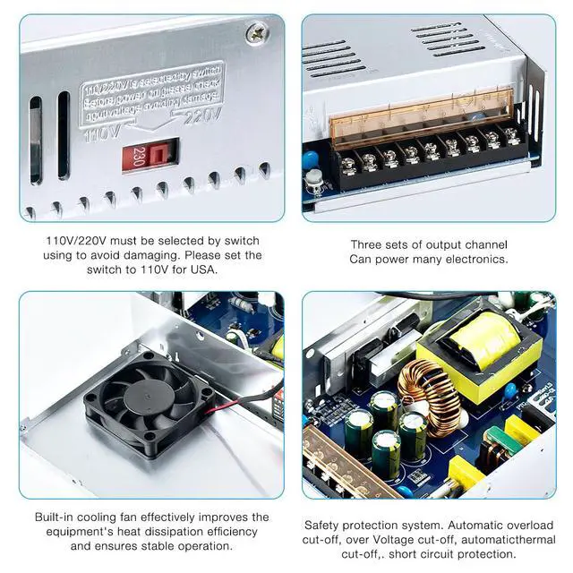 Alt view image 6 of 7 - 12V 50A 600W Universal Power Supply AC 110V/220V to DC 12V Regulated Switching Power Adapter Transformer LED Driver for LED Strip, CCTV Camera System