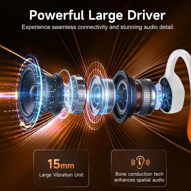 Alt view image 6 of 7 - Bone Conduction Headphones Bluetooth 6.0 - IPX7 Waterproof | Bone Conduction Earphones with Mic, 10H Play Time, Wireless Open Ear Earbuds for Running Walking Cycling (Orange)