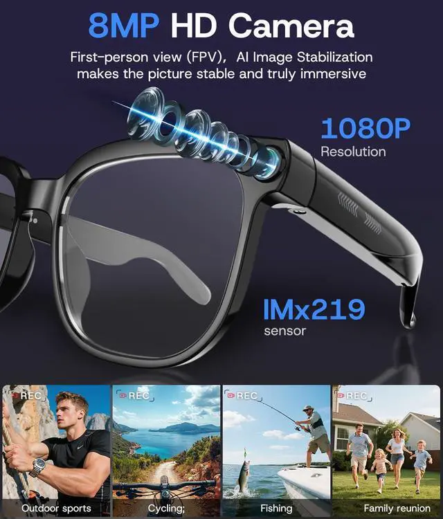 Alt view image 3 of 7 - AI Smart Glasses, Bluetooth Glasses for Men, Women,8MP Camera, Real-time ChatGPT, AI Photo Recognition and Translation,Photochromic Transition Lenses, WiFi Transfer, for Life, Work and Travel