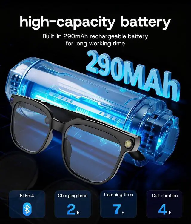 Alt view image 4 of 7 - AI Smart Glasses, Bluetooth Glasses for Men, Women,8MP Camera, Real-time ChatGPT, AI Photo Recognition and Translation,Photochromic Transition Lenses, WiFi Transfer, for Life, Work and Travel
