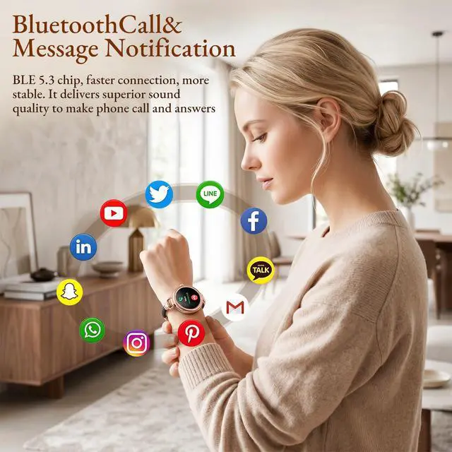 Alt view image 2 of 7 - Smart Watch for Women - Answer/Make Call, 1.19" AMOLED, 24H Sleep & Fitness Tracker with HR/BP/SpO2/Stress, 100+ Sport Modes, Waterproof for iOS/Android (Black)