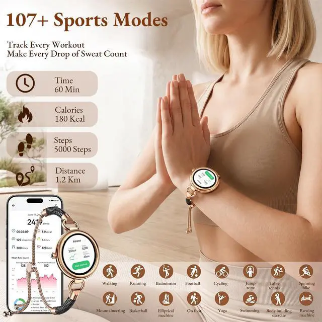 Alt view image 3 of 7 - Smart Watch for Women - Answer/Make Call, 1.19" AMOLED, 24H Sleep & Fitness Tracker with HR/BP/SpO2/Stress, 100+ Sport Modes, Waterproof for iOS/Android (Black)