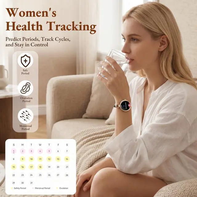 Alt view image 4 of 7 - Smart Watch for Women - Answer/Make Call, 1.19" AMOLED, 24H Sleep & Fitness Tracker with HR/BP/SpO2/Stress, 100+ Sport Modes, Waterproof for iOS/Android (Black)