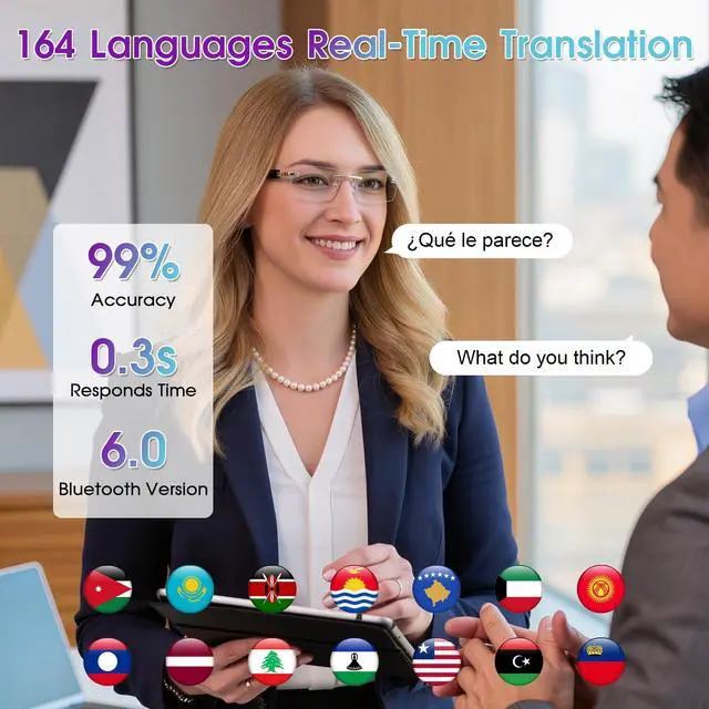 Alt view image 3 of 7 - AI Translation Glasses with 164 Languages, Rimless Bluetooth Audio, Gold | Real-Time Translation, Photochromic Lenses, Open-Ear Speakers, Lightweight Design, Smart Glasses for Travel, Work & Study