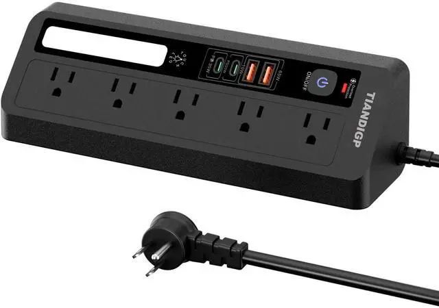 Main image of Power Strip; Surge Protector with 5 Outlets, 2 USB-A,2 USB-C PD 35W Charging Station; 6 FT Flat Extension Cord ETL Listed,for Home, Office -Black