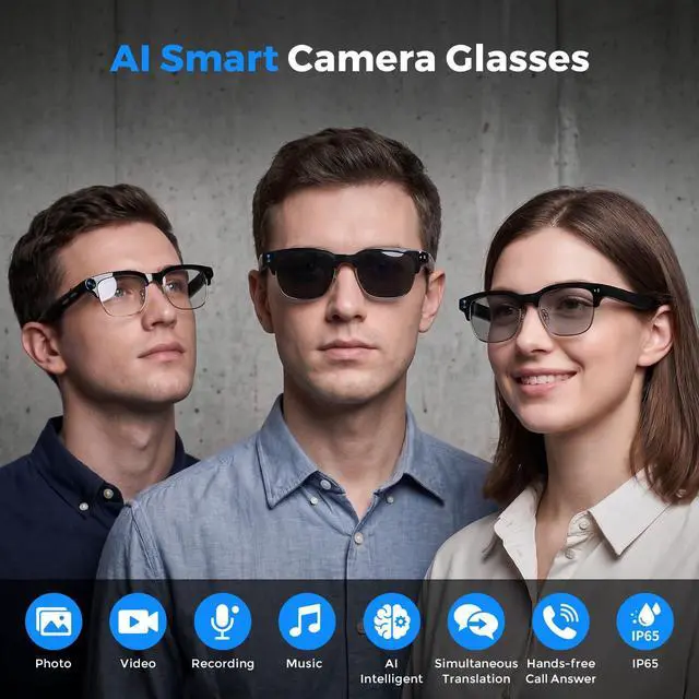 Alt view image 2 of 7 - AI Smart Glasses with Camera and Bluetooth, 4K Recording Glasses Video and Audio, 8MP Smart Sunglasses with 3 Lenses, Real-Time Translation, AI Assistant, Open-Ear Music, Object Recognition