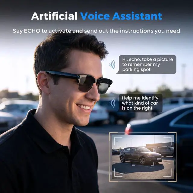 Alt view image 5 of 7 - AI Smart Glasses with Camera and Bluetooth, 4K Recording Glasses Video and Audio, 8MP Smart Sunglasses with 3 Lenses, Real-Time Translation, AI Assistant, Open-Ear Music, Object Recognition