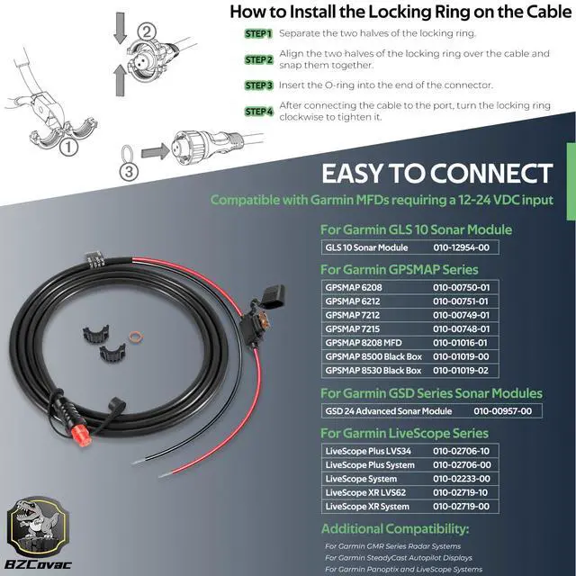 Alt view image 2 of 7 - 010-11425-01 Threaded Power Cable GLS 10 Power Cable for Garmin LiveScope System, GSD Sonar Modules, and GPSMAP MFDs, with Locking O-Ring Included
