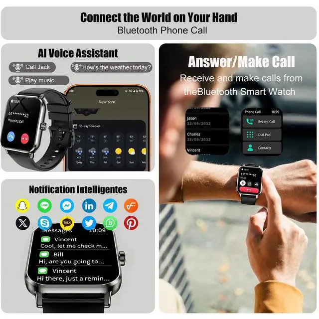 Alt view image 3 of 7 - Smart Watches for Men, 1.83" HD Touchscreen with Bluetooth Calling, 120+ Sport Modes Fitness Tracker, IP68 Waterproof, Heart Rate Sleep Monitor Timer, Compatible with Android iOS(Black)