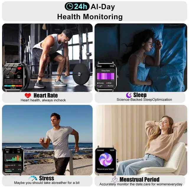 Alt view image 4 of 7 - Smart Watches for Men, 1.83" HD Touchscreen with Bluetooth Calling, 120+ Sport Modes Fitness Tracker, IP68 Waterproof, Heart Rate Sleep Monitor Timer, Compatible with Android iOS(Black)