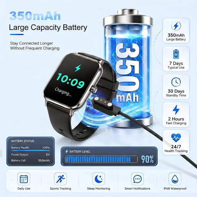 Alt view image 6 of 7 - Smart Watches for Men, 1.83" HD Touchscreen with Bluetooth Calling, 120+ Sport Modes Fitness Tracker, IP68 Waterproof, Heart Rate Sleep Monitor Timer, Compatible with Android iOS(Black)