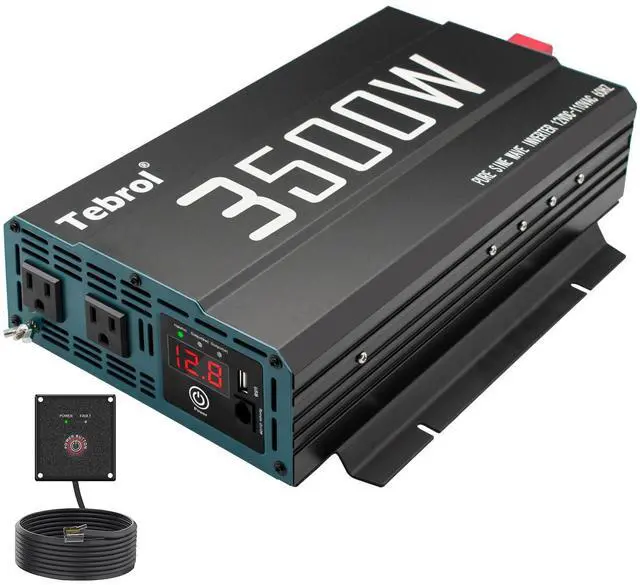 Main image of 3500W Pure Sine Wave Inverter 12V DC to 110V AC Converter for Home, RV, Truck, Off-Grid Solar Power Inverter with Built-in 5V/2.1A USB, AC Hardwire Port, Remote Controller