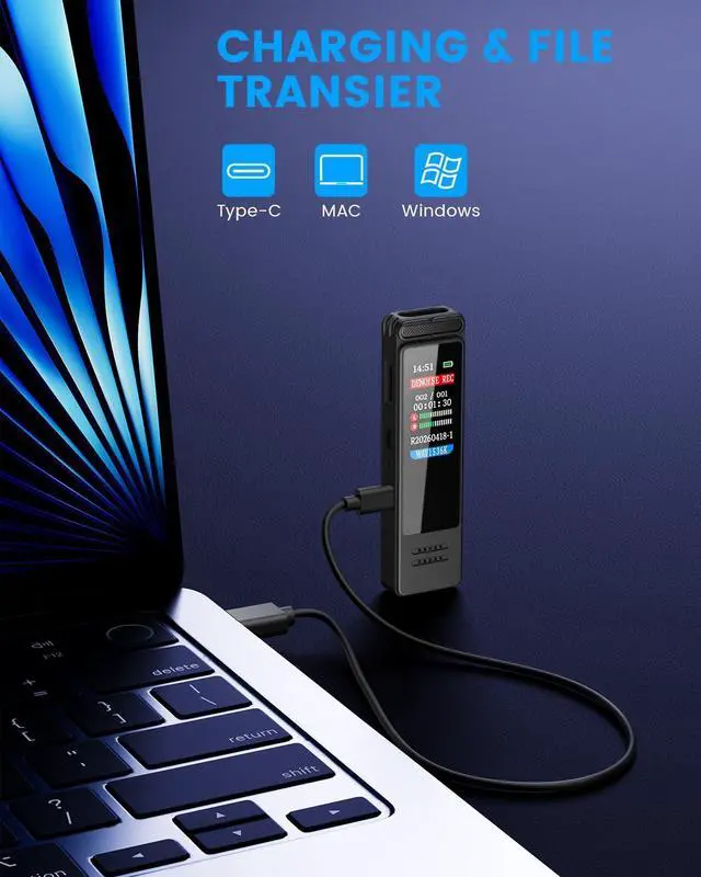 Alt view image 4 of 7 - Digital Voice Recorder, Portable Audio Recorder with Built-in Speaker, Voice Activated, WAV, A-B Repeat & Password Protection Ideal for Meetings, Lectures & Interviews