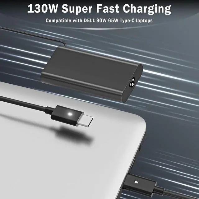 Alt view image 7 of 7 - 130W USB-C Charger Compatible with Dell XPS Precision | 20V 6.5A Type-C Adapter. Fits Latitude, 15 17 9500-9730, 5550-5770. Replaces HA130PM170 DA130PM170 0K00F5