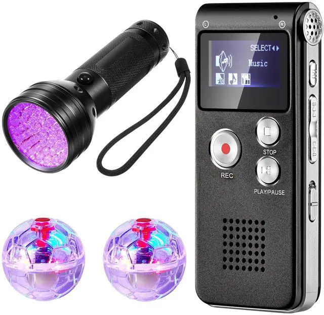Main image of 4 Pcs Ghost Hunting Equipment Kit for Paranormal Investigation | 1 Evp Voice Recorder 8 Gb, 1 UV Flashlight, 2 LED Light up Cat Balls, Ghost Detection Finding Kit for Outdoor Inspection