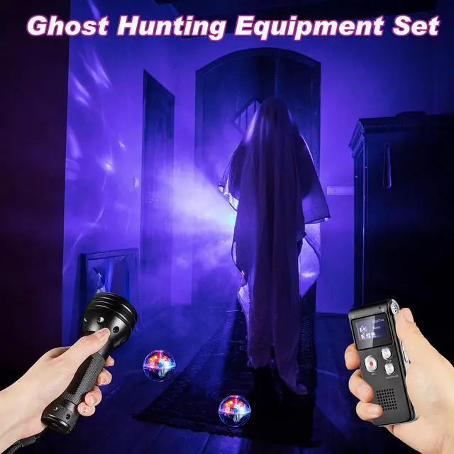 Alt view image 5 of 7 - 4 Pcs Ghost Hunting Equipment Kit for Paranormal Investigation | 1 Evp Voice Recorder 8 Gb, 1 UV Flashlight, 2 LED Light up Cat Balls, Ghost Detection Finding Kit for Outdoor Inspection