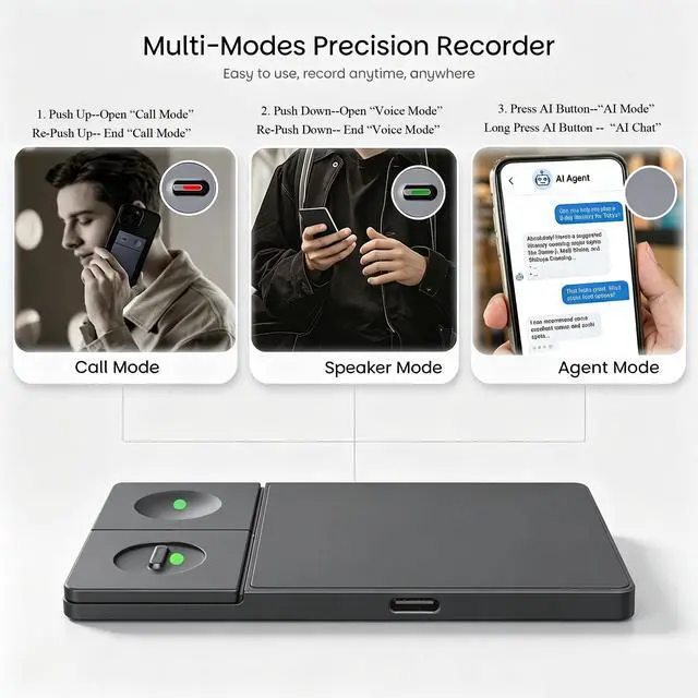 Alt view image 2 of 7 - Note Pro AI Voice Recorder with Unlimited GPT Agent (Space Grey) | Auto transcript & summarize, 126 languages, 5-mic bone conduction, 30g ultra-slim, 64GB 55H battery, meetings calls lectures