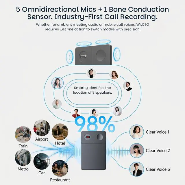 Alt view image 6 of 7 - Note Pro AI Voice Recorder with Unlimited GPT Agent (Space Grey) | Auto transcript & summarize, 126 languages, 5-mic bone conduction, 30g ultra-slim, 64GB 55H battery, meetings calls lectures