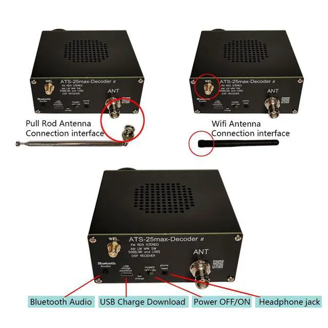 Alt view image 4 of 7 - Upgraded SI4732 ATS25 Max-Decoder II Shortwave Radio Receiver | adds four new modes CW, RTty Decoding, WiFi, BT and Four Audio Spectrum, HI-Z, supports AM FM RDS LW MW SW SSB DSP